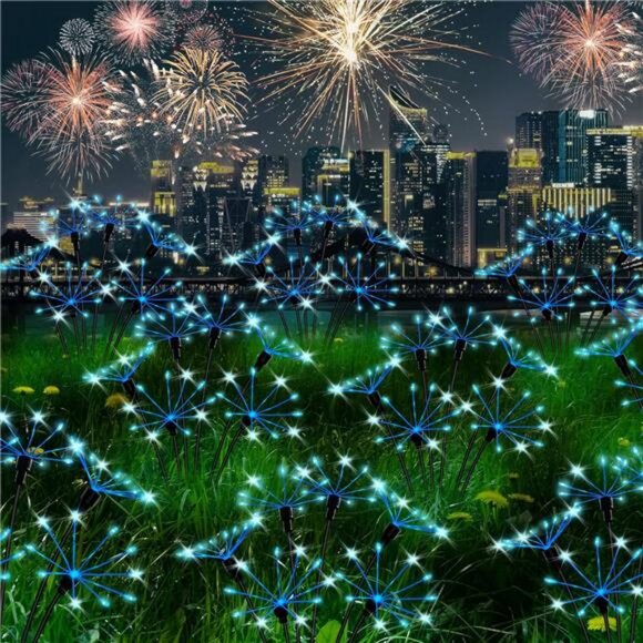 2PACKS Blue Firework Solar Christmas Lights Outdoor,Swaying Dandelion Stakes - Picture 5 of 8